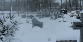 Wiejski cmentarz zimą